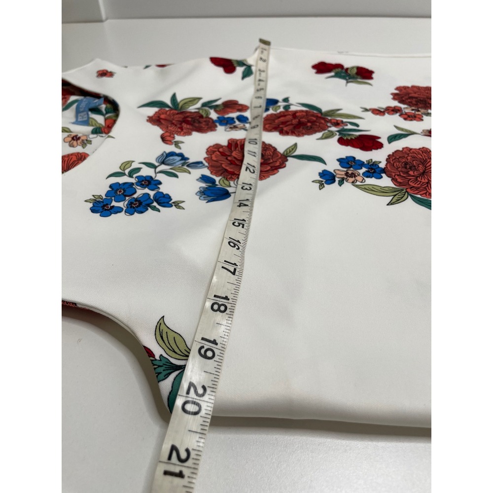 KORET Floral Dress White Red Blue Sleeveless Tank Knee Length L Feminine Flowers - Picture 10 of 10